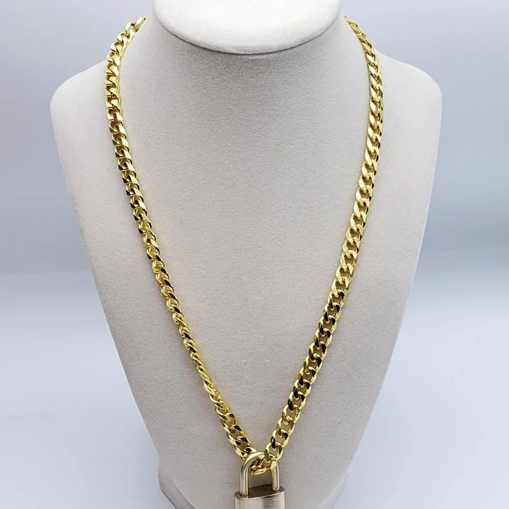 Stainless Steel Gold-Plated Necklace with Authentic Louis Vuitton Padlock